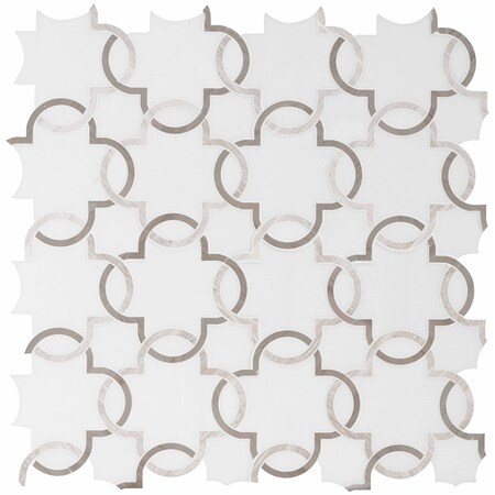 marble Msi Bianco Quatrefoil SAMPLE Polished Marble Mesh-Mounted